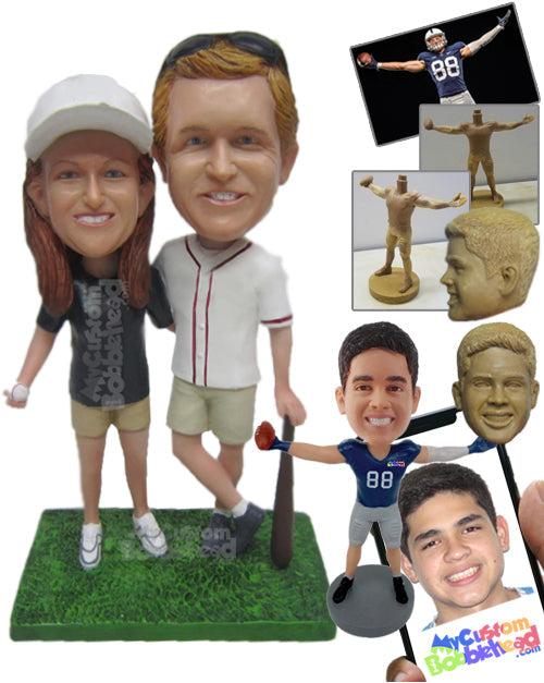 Baseball Loving Couple Wearing Shorts and Jerseys, Posing for a Picture Personalized Bobblehead Baseball Loving Couple Wearing Shorts and Jerseys, Posing for a Picture Personalized Bobblehead